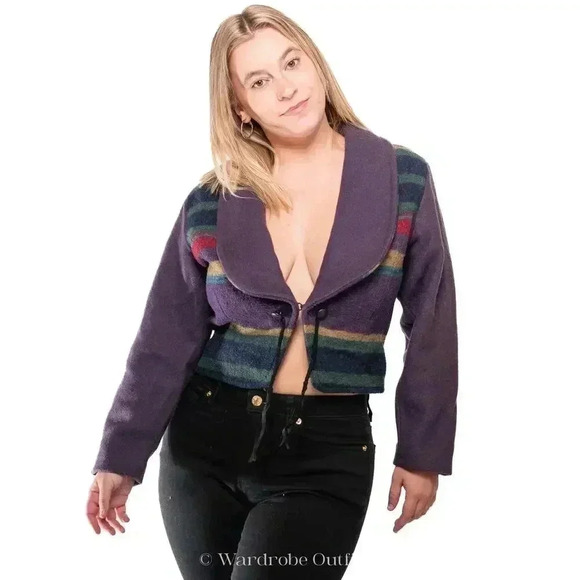 Vintage Wool 80's Western Striped Jacket - S - Picture 1 of 8